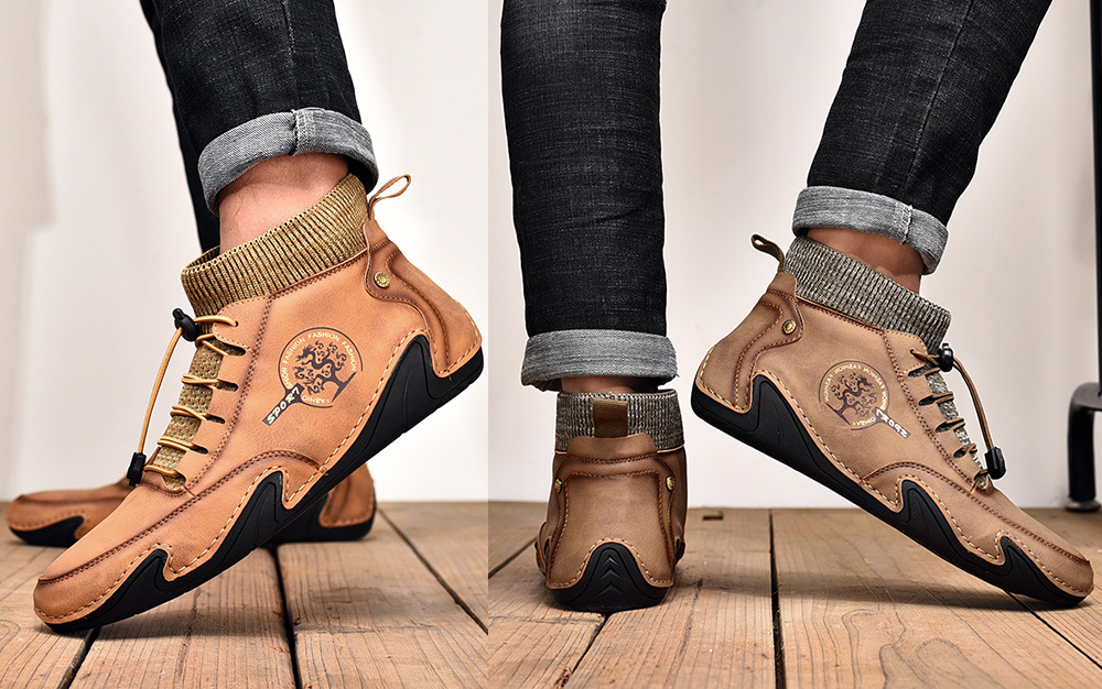 England Fashion Trendy Casual Men Hand-stitched Socks Middle Upper Boots model show